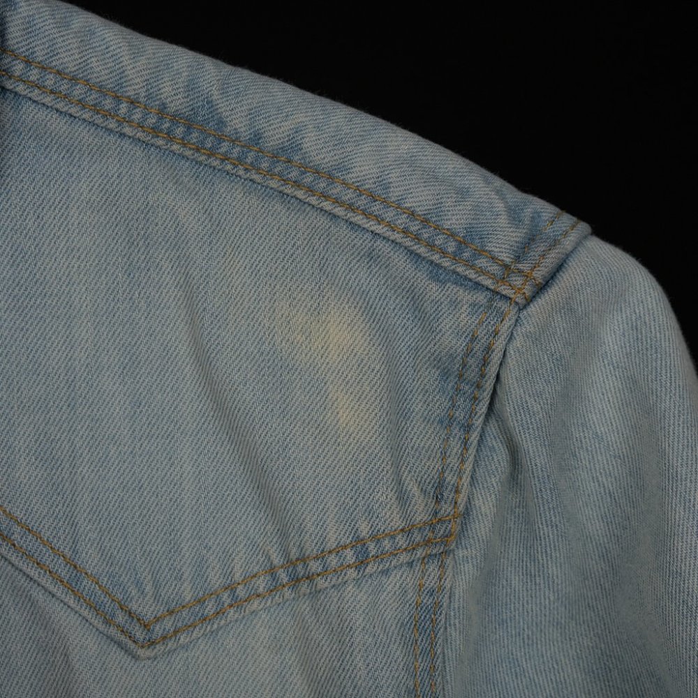 MNG Mango Distressed Light Denim Pearl Snap Button Down XS - Picture 5 of 7